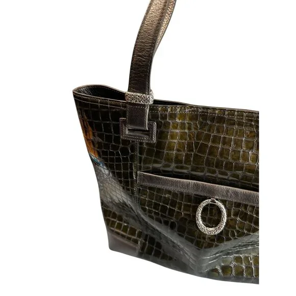 Brighton Jetson Laptop Tote Green Croc Embossed Patent Leather 14 Inch - Picture 5 of 12